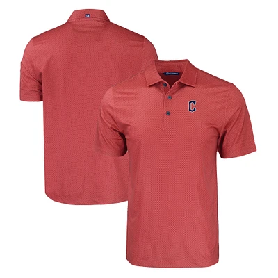 Men's Cutter & Buck Red Cleveland Guardians Big & Tall Pike Eco Tonal Geo Print Stretch Recycled Polo