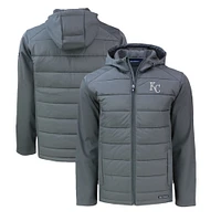 Men's Cutter & Buck Gray Kansas City Royals Evoke Hybrid Eco Softshell Recycled Full-Zip Hoodie