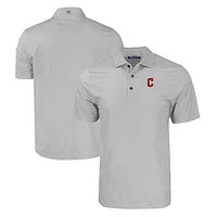 Men's Cutter & Buck Gray Cleveland Guardians Pike Eco Tonal Geo Print Stretch Recycled Polo