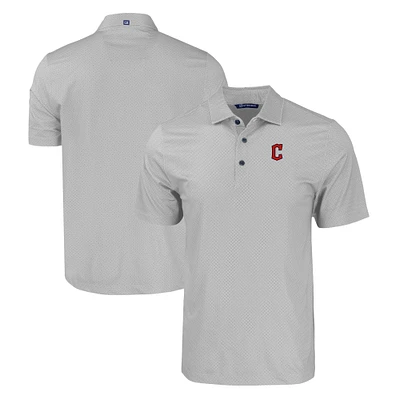 Men's Cutter & Buck Gray Cleveland Guardians Pike Eco Tonal Geo Print Stretch Recycled Polo