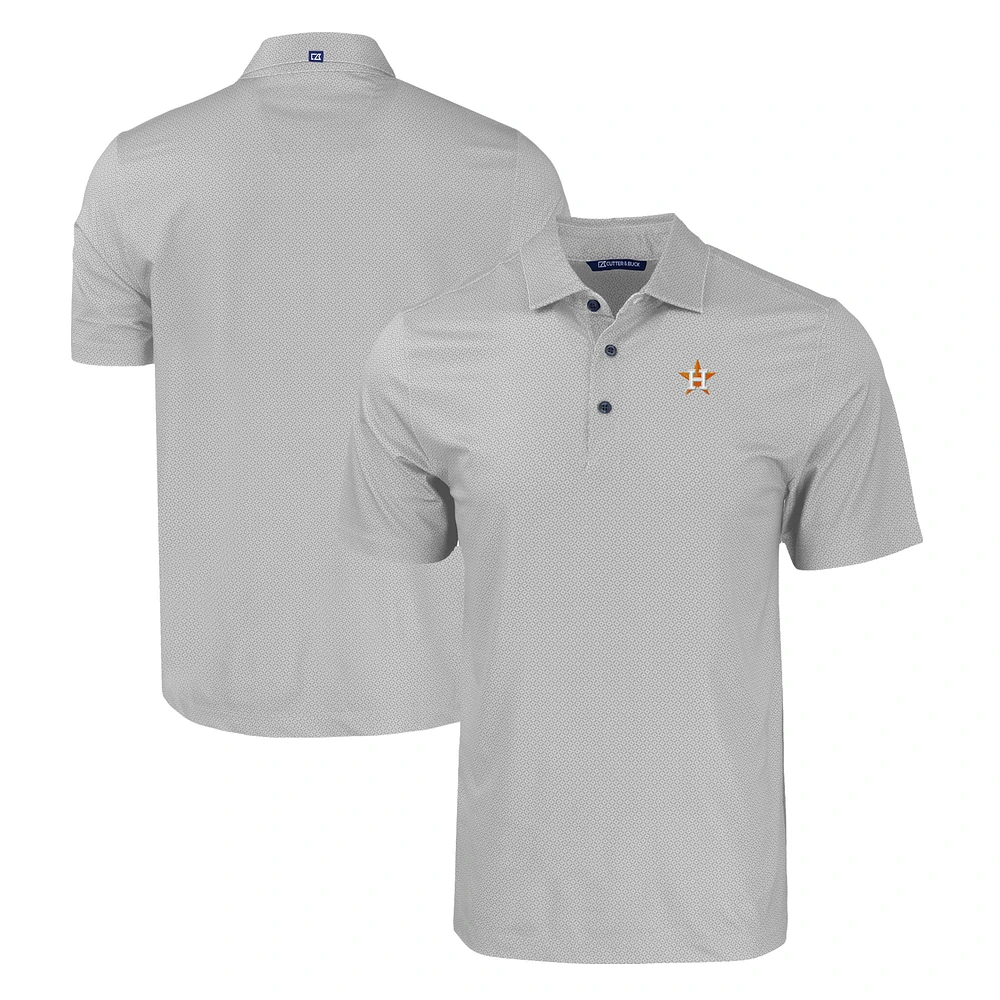 Men's Cutter & Buck Gray Houston Astros Pike Eco Tonal Geo Print Stretch Recycled Polo