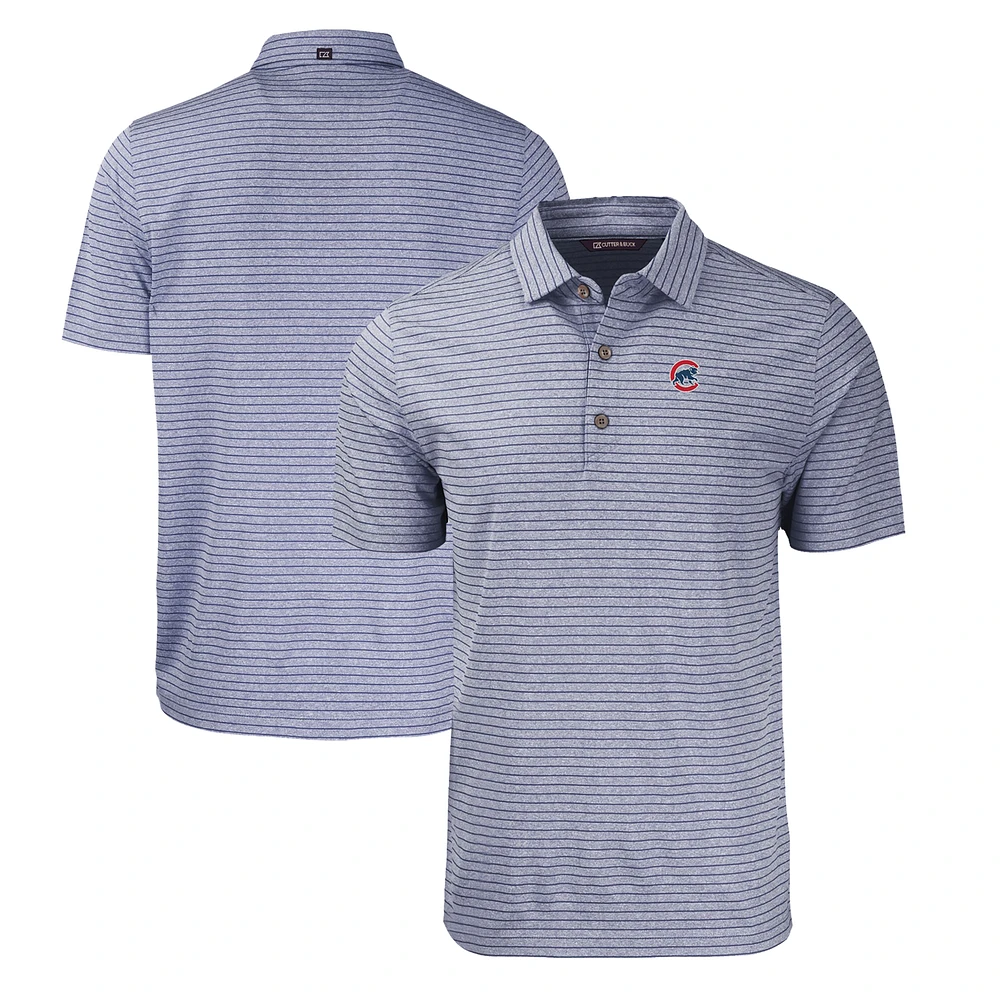 Men's Cutter & Buck Heather Navy Chicago Cubs Forge Eco Heathered Stripe Stretch Recycled Polo