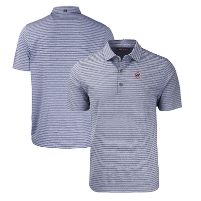 Men's Cutter & Buck Heather Navy Chicago Cubs Forge Eco Heathered Stripe Stretch Recycled Polo