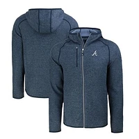 Men's Cutter & Buck Heather Navy Atlanta Braves Mainsail Full-Zip Hooded Jacket