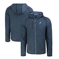 Men's Cutter & Buck Heather Navy Atlanta Braves Mainsail Full-Zip Hooded Jacket