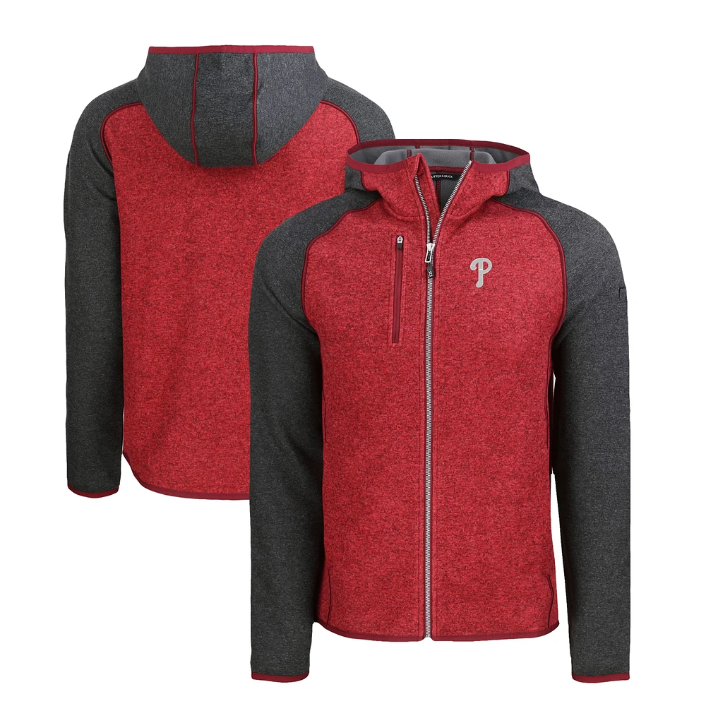 Men's Cutter & Buck Heather Charcoal/ Philadelphia Phillies Mainsail Full-Zip Hooded Jacket