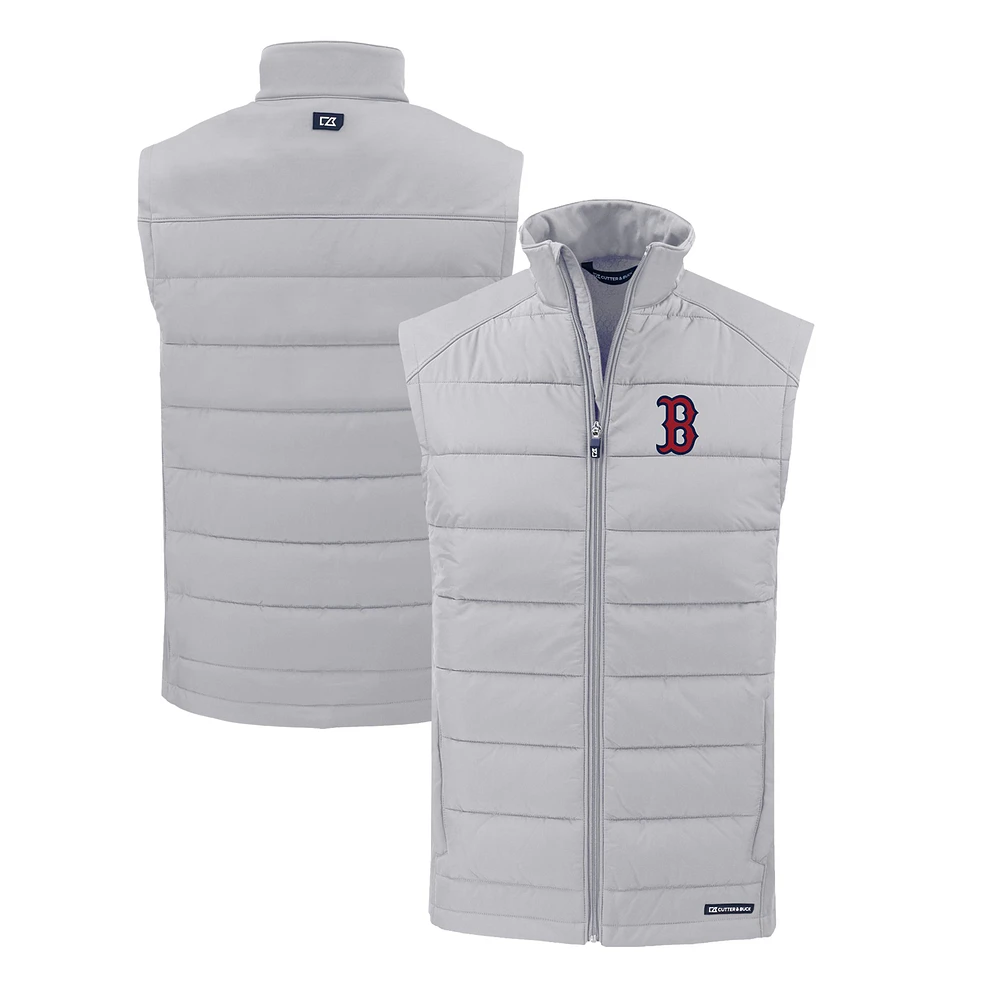 Men's Cutter & Buck Gray Boston Red Sox Evoke Hybrid Eco Softshell Recycled Full-Zip Vest