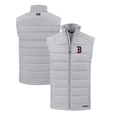 Men's Cutter & Buck Gray Boston Red Sox Evoke Hybrid Eco Softshell Recycled Full-Zip Vest