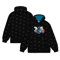 Men's Mitchell & Ness  Black Charlotte Hornets Hardwood Classics Allover Print Pullover Hoodie