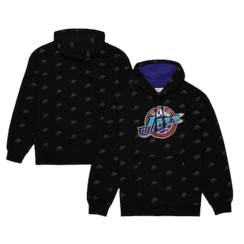 Men's Mitchell & Ness  Black Utah Jazz Hardwood Classics Allover Print Pullover Hoodie