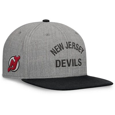 Men's Fanatics Heather Gray New Jersey Devils Elements Flat Brim Leather Strapback Hat