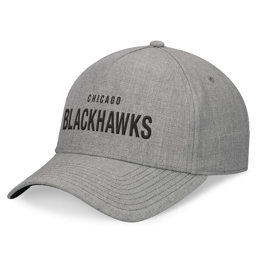 Men's Fanatics Heather Gray Chicago Blackhawks Elements A-Frame Leather Strapback Hat