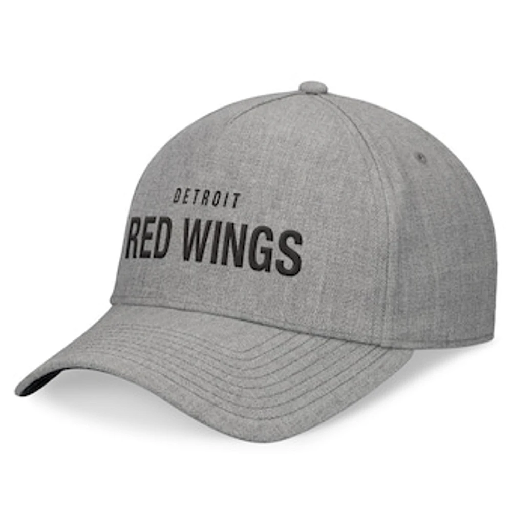 Men's Fanatics Heather Gray Detroit Red Wings Elements A-Frame Leather Strapback Hat