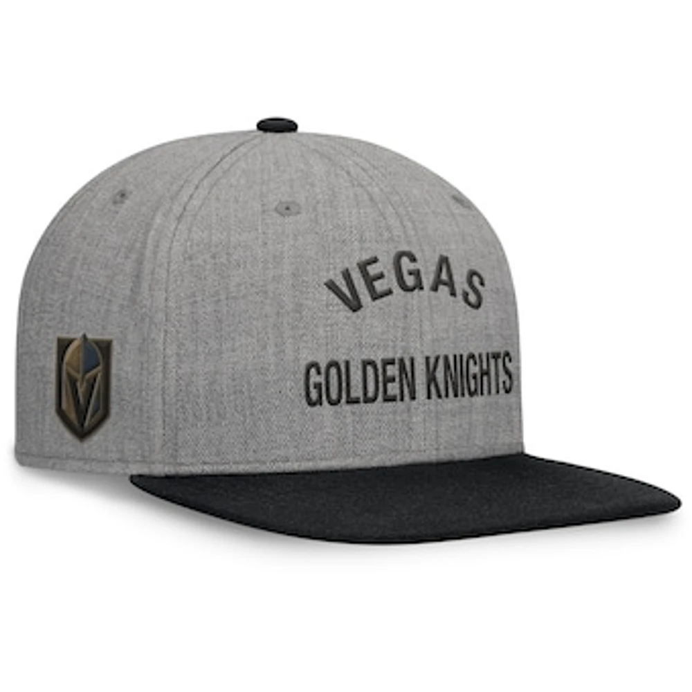 Men's Fanatics Heather Gray Vegas Golden Knights Elements Flat Brim Leather Strapback Hat