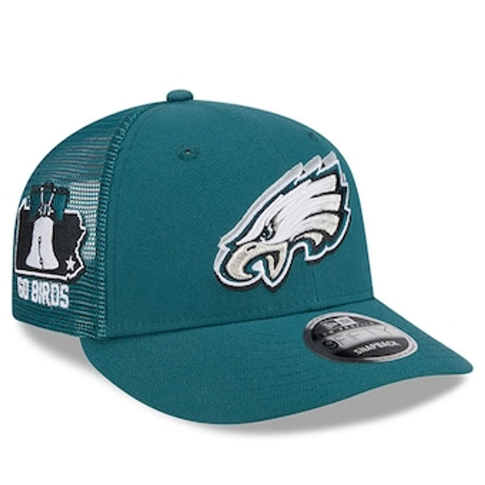 Men's New Era  Midnight Green Philadelphia Eagles 2024 NFL Draft Low Profile Trucker 9FIFTY Adjustable Hat