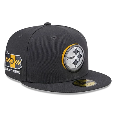 Men's New Era  Graphite Pittsburgh Steelers Official 2024 NFL Draft On Stage 59FIFTY Fitted Hat