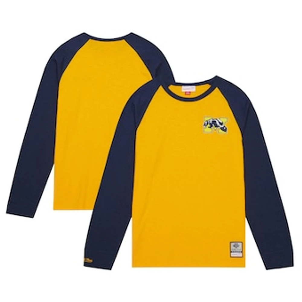 Men's Mitchell & Ness Maize Michigan Wolverines Legendary Slub Raglan Long Sleeve T-Shirt