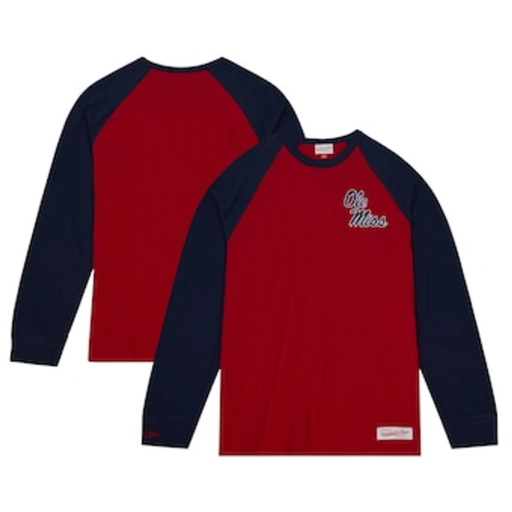 Men's Mitchell & Ness Red Ole Miss Rebels Legendary Slub Raglan Long Sleeve T-Shirt