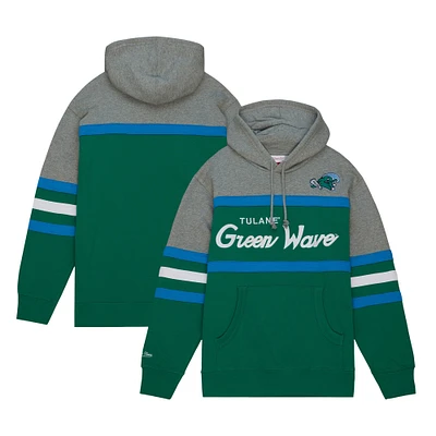 Men's Mitchell & Ness Green Tulane Wave Head Coach Pullover Hoodie