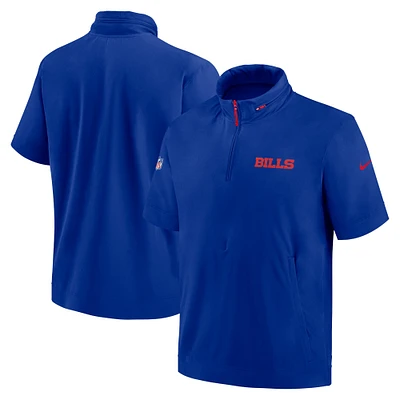 Men's Nike Royal Buffalo Bills 2024 Sideline Coach Short Sleeve Half-Zip Hoodie Jacket