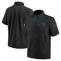 Men's Nike Black Carolina Panthers 2024 Sideline Coach Short Sleeve Half-Zip Hoodie Jacket