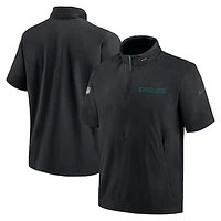 Men's Nike Black Philadelphia Eagles 2024 Sideline Coach Short Sleeve Half-Zip Hoodie Jacket