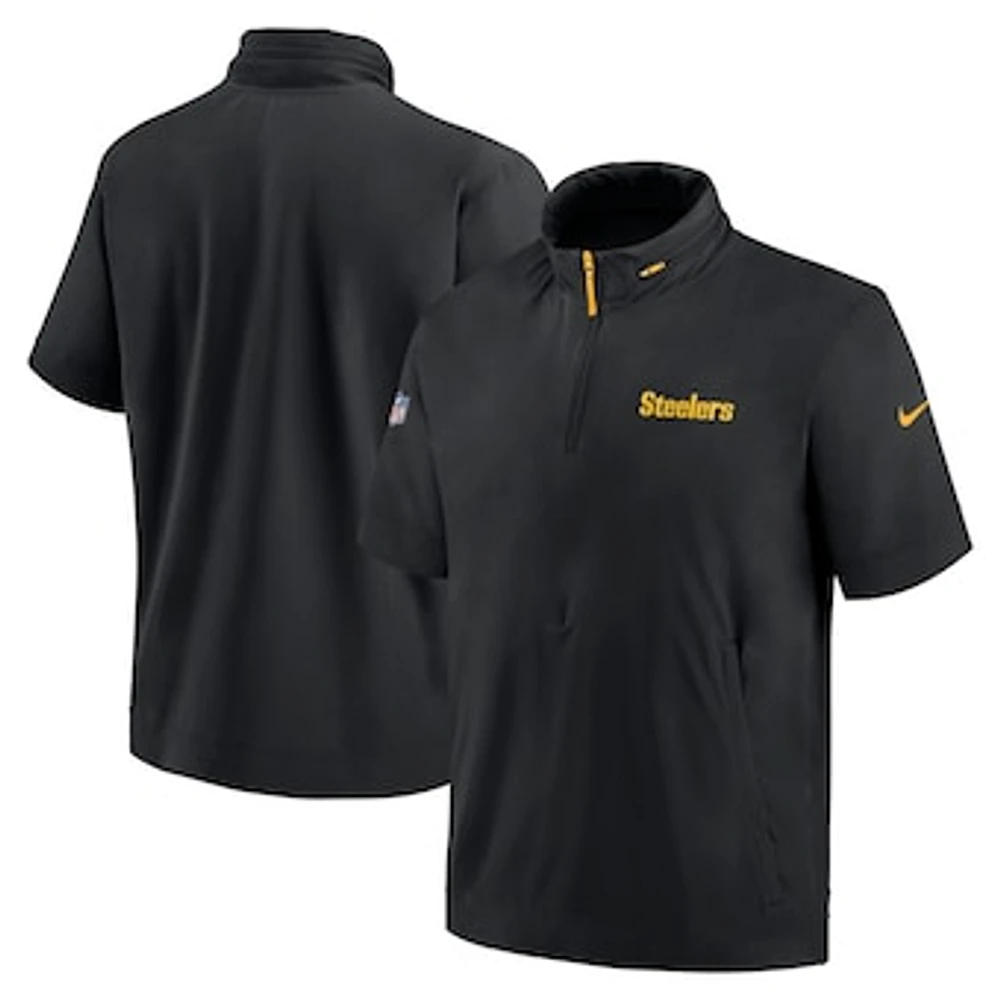 Men's Nike Black Pittsburgh Steelers 2024 Sideline Coach Short Sleeve Half-Zip Hoodie Jacket