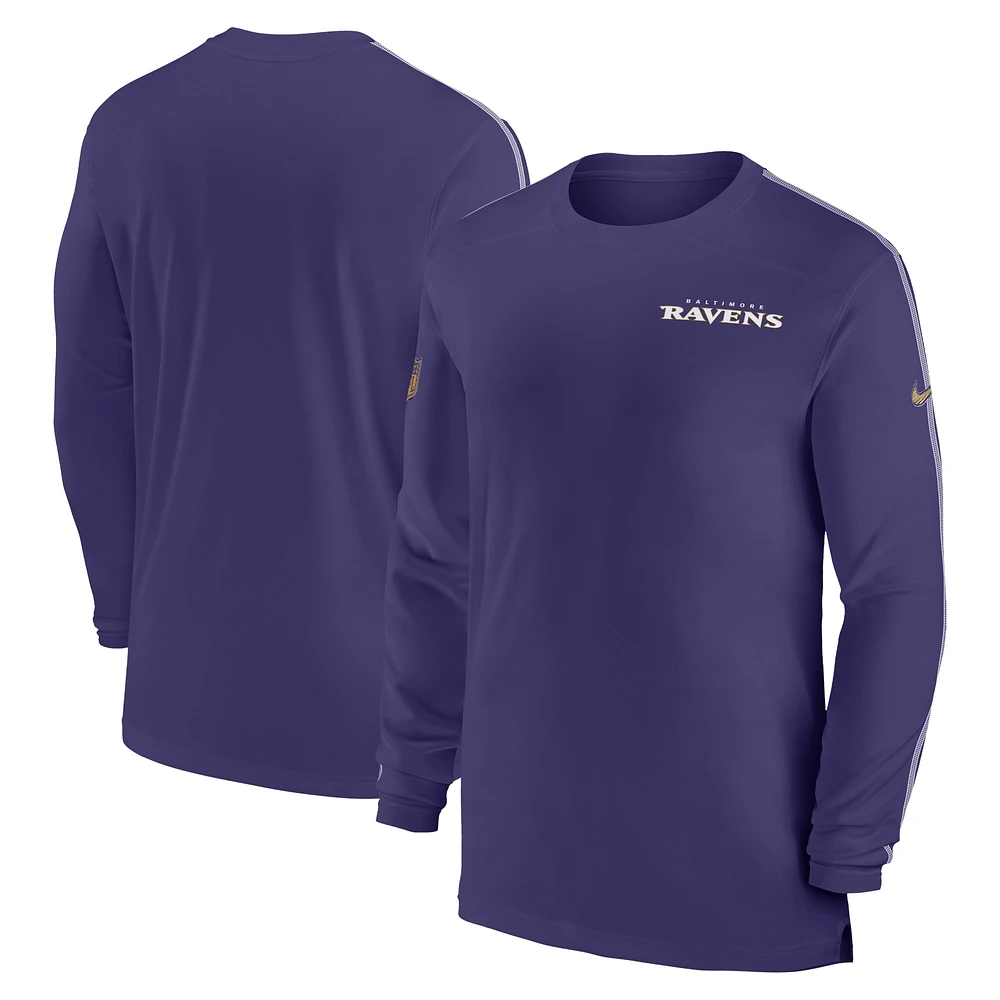 Men's Nike Purple Baltimore Ravens Sideline Coach UV Performance Long Sleeve T-Shirt