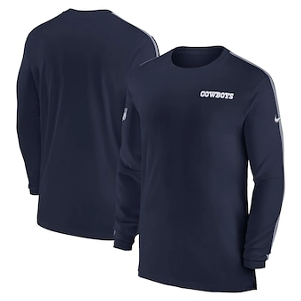 Men's Nike Navy Dallas Cowboys Sideline Coach UV Performance Long Sleeve T-Shirt