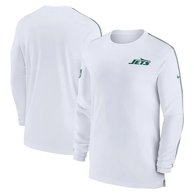 Men's Nike White New York Jets Sideline Coach UV Performance Long Sleeve T-Shirt