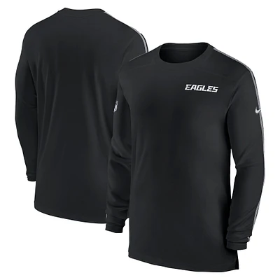 Men's Nike Black Philadelphia Eagles Sideline Coach UV Performance Long Sleeve T-Shirt