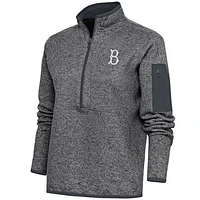 Women's Antigua  Heather Gray Brooklyn Dodgers Cooperstown Logo Fortune Quarter-Zip Pullover Jacket
