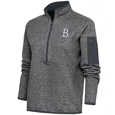 Women's Antigua  Heather Gray Brooklyn Dodgers Cooperstown Logo Fortune Quarter-Zip Pullover Jacket