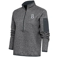 Women's Antigua  Heather Gray Brooklyn Dodgers Cooperstown Logo Fortune Quarter-Zip Pullover Jacket