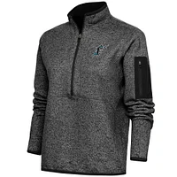 Women's Antigua  Heather Black Florida Marlins Cooperstown Logo Fortune Quarter-Zip Pullover Jacket