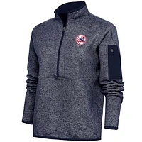Women's Antigua  Heather Navy New York Yankees Cooperstown Logo Fortune Quarter-Zip Pullover Jacket
