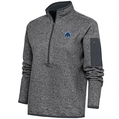 Women's Antigua  Heather Gray Seattle Mariners Cooperstown Logo Fortune Quarter-Zip Pullover Jacket