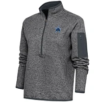 Women's Antigua  Heather Gray Seattle Mariners Cooperstown Logo Fortune Quarter-Zip Pullover Jacket