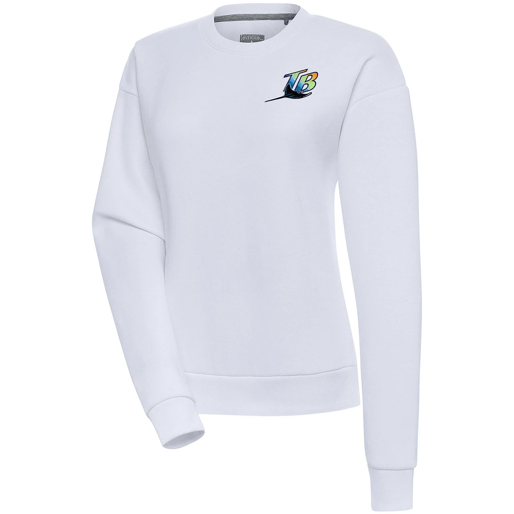 Women's Antigua White Tampa Bay Rays Cooperstown Victory Crewneck Pullover Sweatshirt