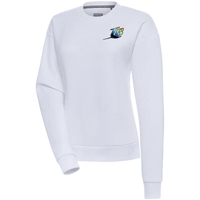 Women's Antigua  White Tampa Bay Rays Cooperstown Victory Crewneck Pullover Sweatshirt