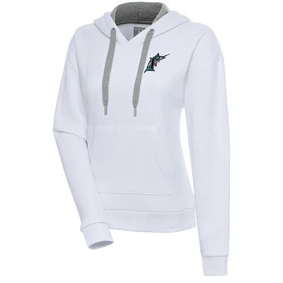 Women's Antigua  White Florida Marlins Cooperstown Victory Pullover Hoodie