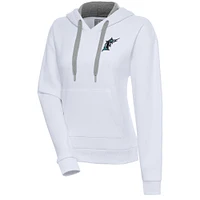 Women's Antigua  White Florida Marlins Cooperstown Victory Pullover Hoodie