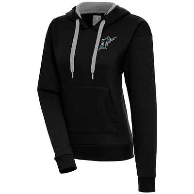 Women's Antigua  Black Florida Marlins Cooperstown Victory Pullover Hoodie