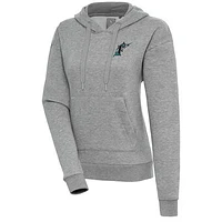 Women's Antigua  Heather Gray Florida Marlins Cooperstown Victory Pullover Hoodie