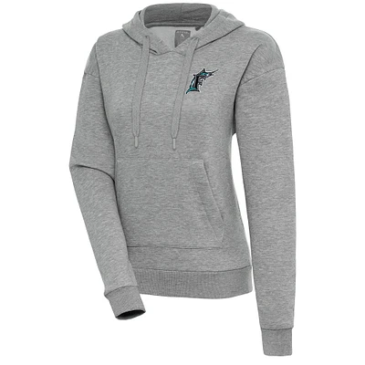 Women's Antigua  Heather Gray Florida Marlins Cooperstown Victory Pullover Hoodie