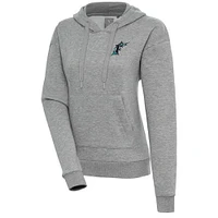 Women's Antigua  Heather Gray Florida Marlins Cooperstown Victory Pullover Hoodie