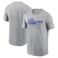 Men's Nike Heather Gray Los Angeles Rams Primetime Wordmark Essential T-Shirt