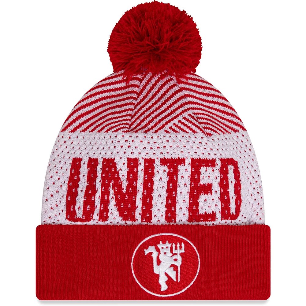 Youth New Era Red Manchester United Engineered Sport Cuffed Knit Hat with Pom