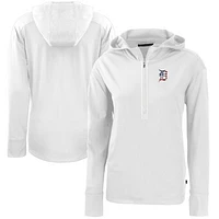 Women's Cutter & Buck  White Detroit Tigers Daybreak Eco Recycled Half-Zip Hoodie