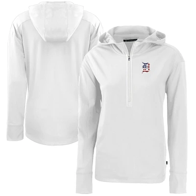 Women's Cutter & Buck  White Detroit Tigers Daybreak Eco Recycled Half-Zip Hoodie